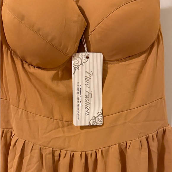 Chic Ruffled Tan Midi Dress - Picture 3 of 3